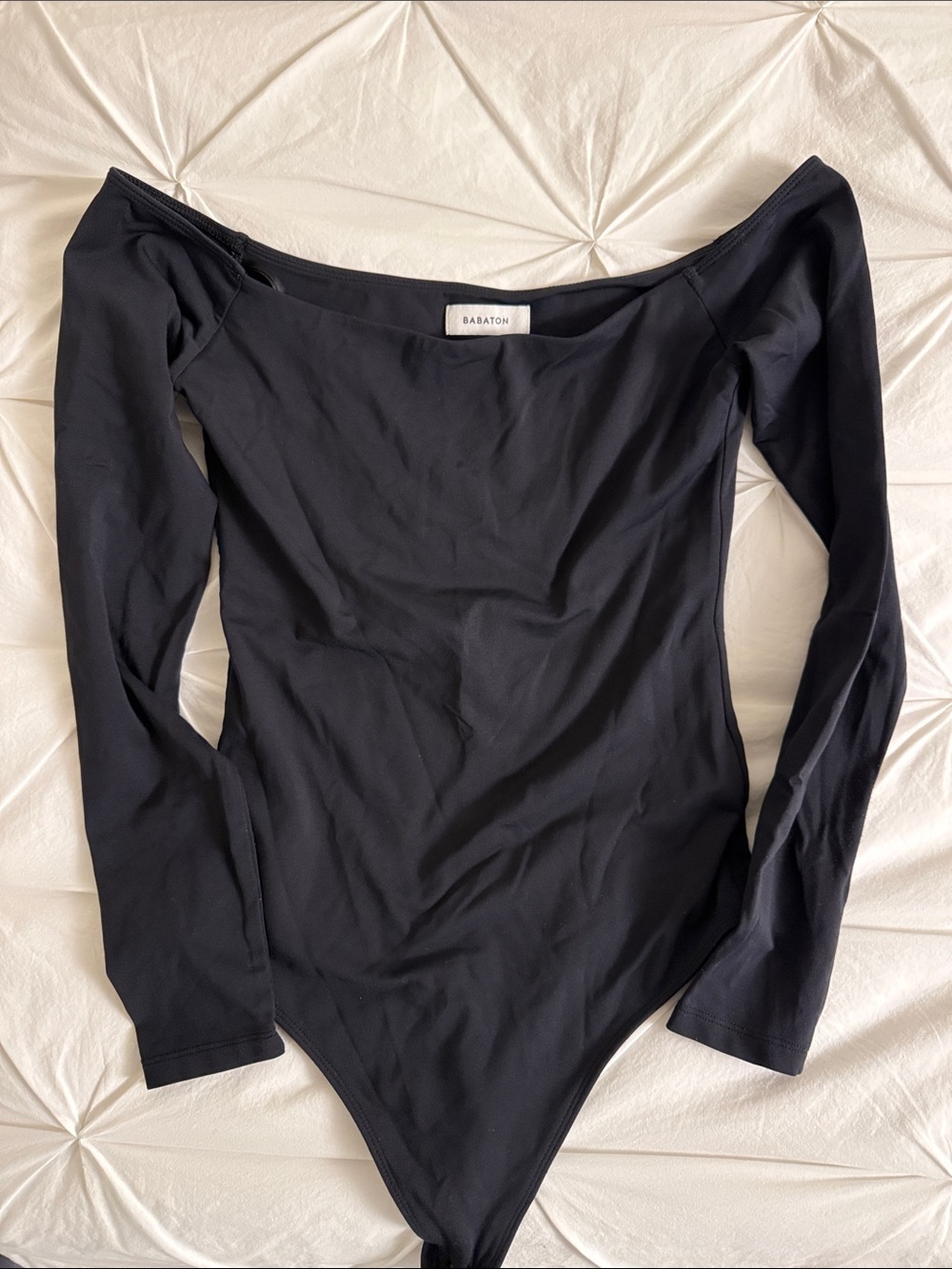 Babaton Black Off-Shoulder Long-Sleeve Bodysuit